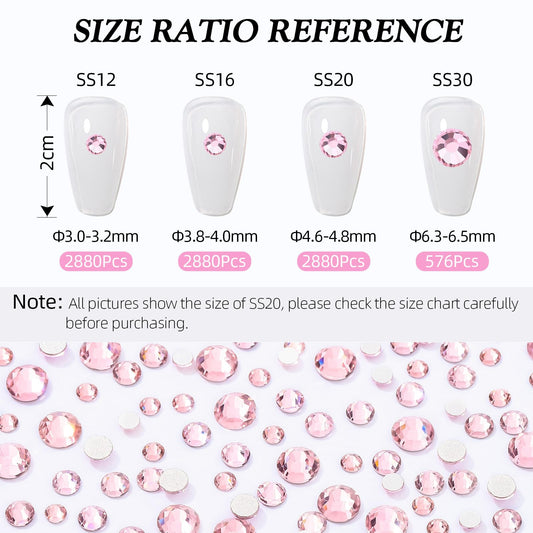 Meibite pink glass rhinestones for nail art and glass decorations.