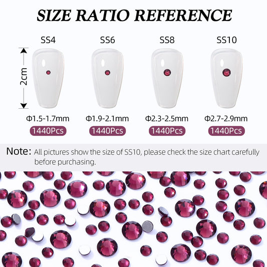 Close-up of Meibite purple flatback rhinestones for nail art