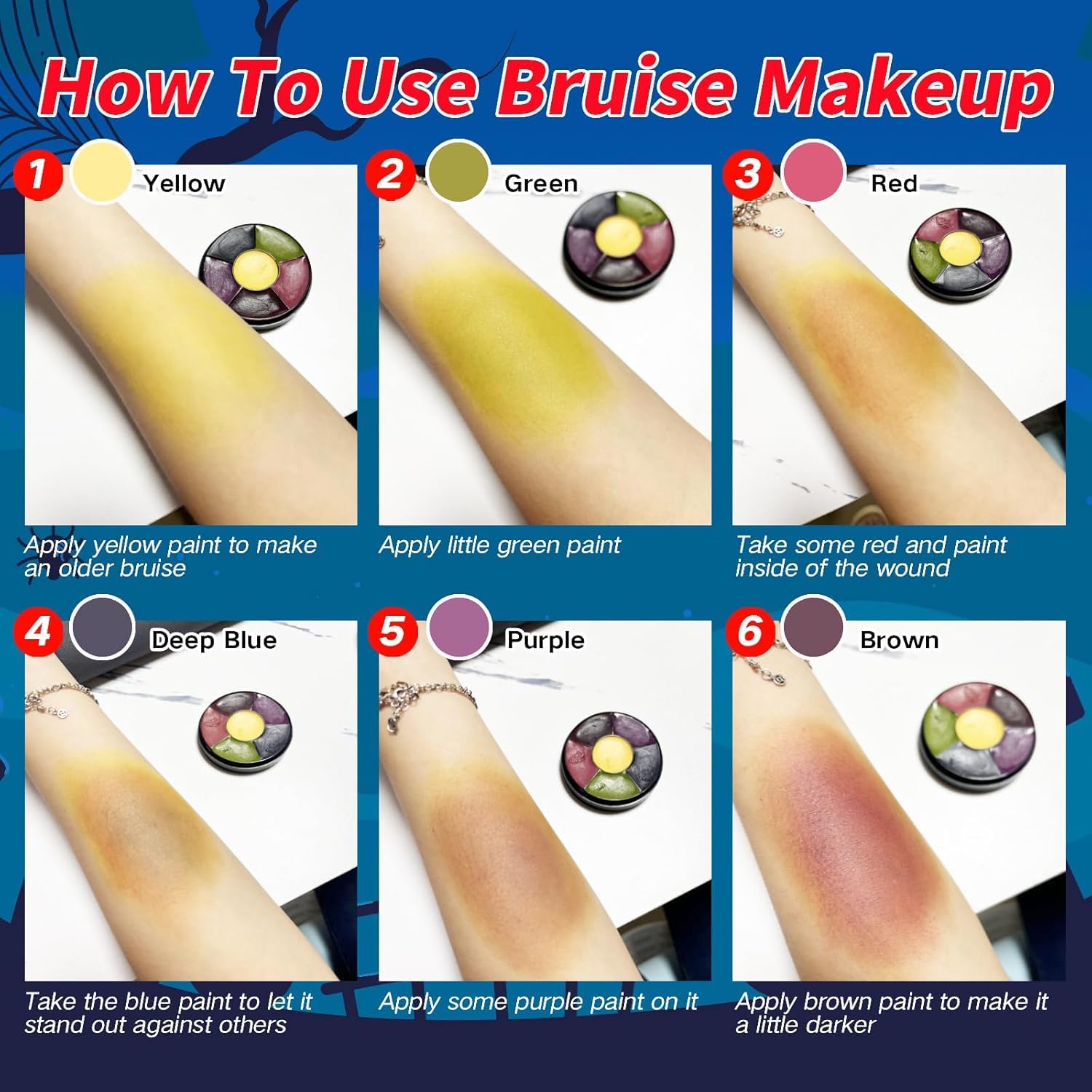 MEICOLY bruise wheel color-mixing demo illustrating depth and shading