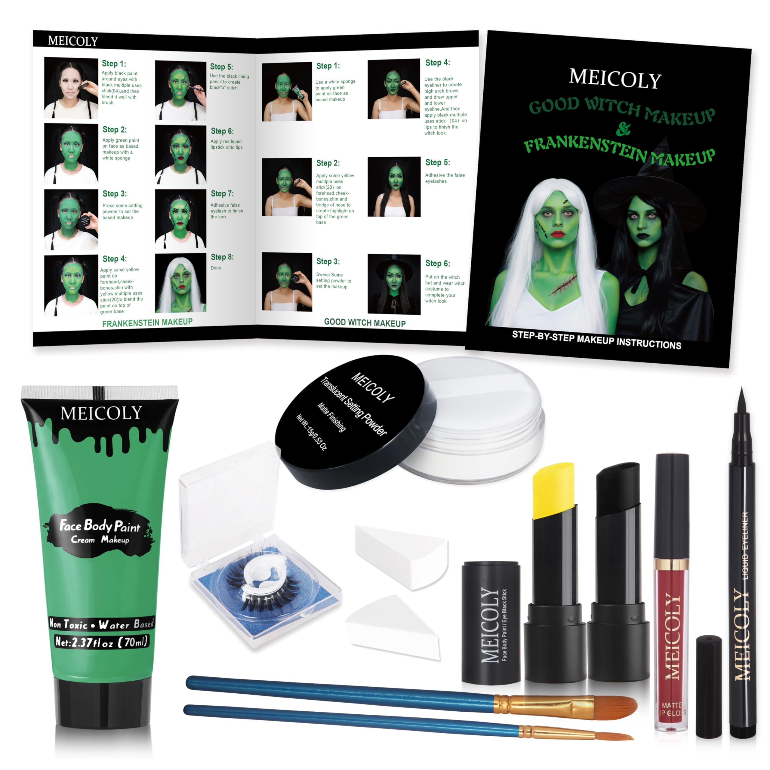 MEICOLY brushes and sponges with instructions support easy makeup application