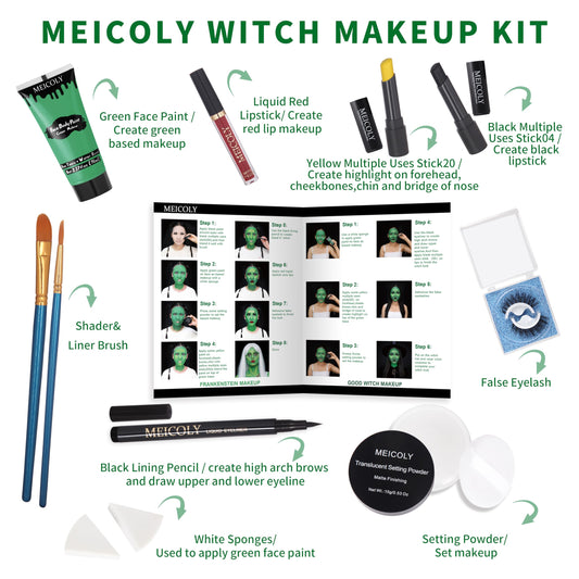MEICOLY green face paint close-up showing vibrant, blendable color for dramatic looks
