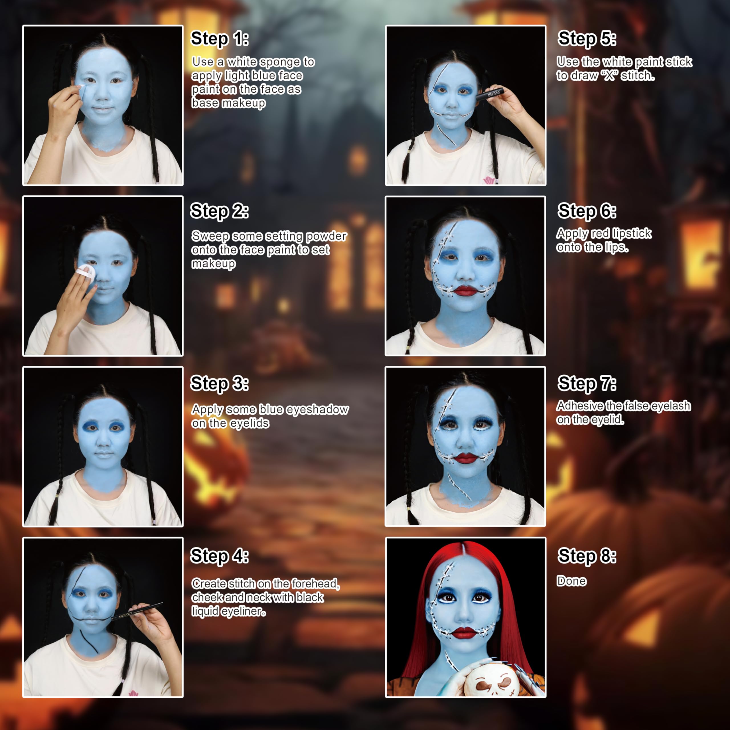 MEICOLY Sally kit white face paint stick for detailing.