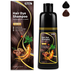 Meidu dark brown hair dye shampoo bottle for at-home color and gray coverage.