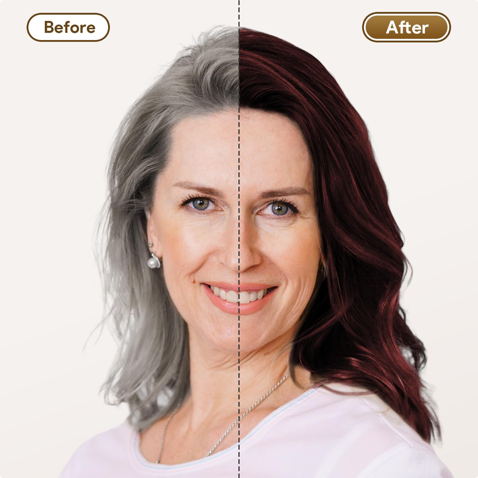 Meidu gray hair coverage before and after comparison.