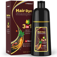 MEIDU Hair Dye Shampoo delivers dark brown coverage for gray hair.