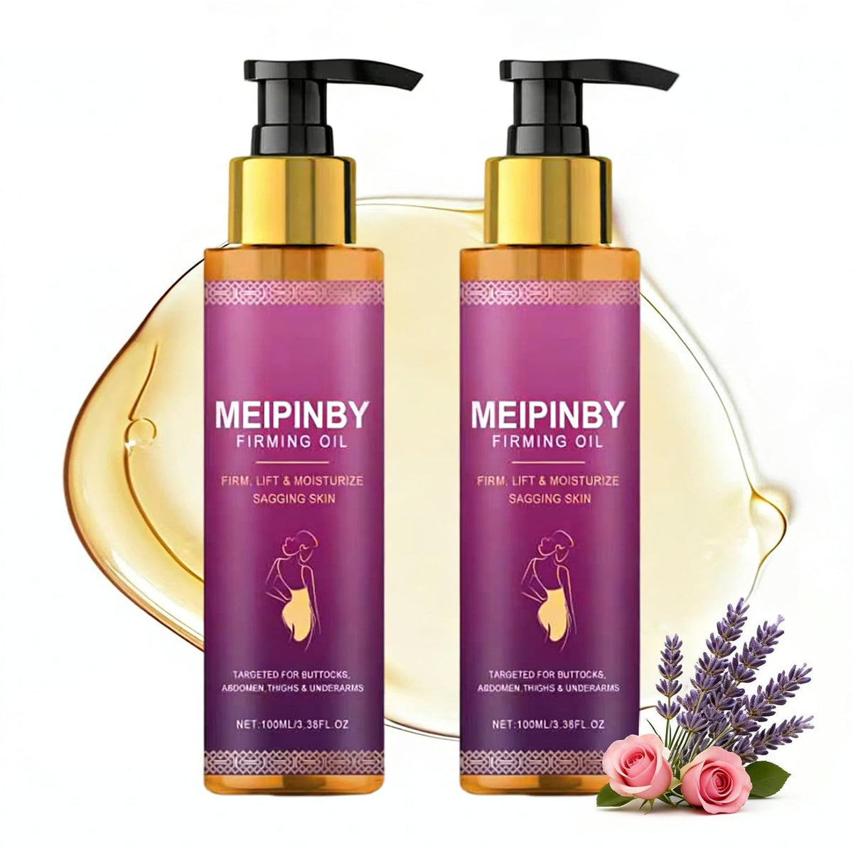 MEIPINBY body firming oil bottle for post-shower hydration and easy application.