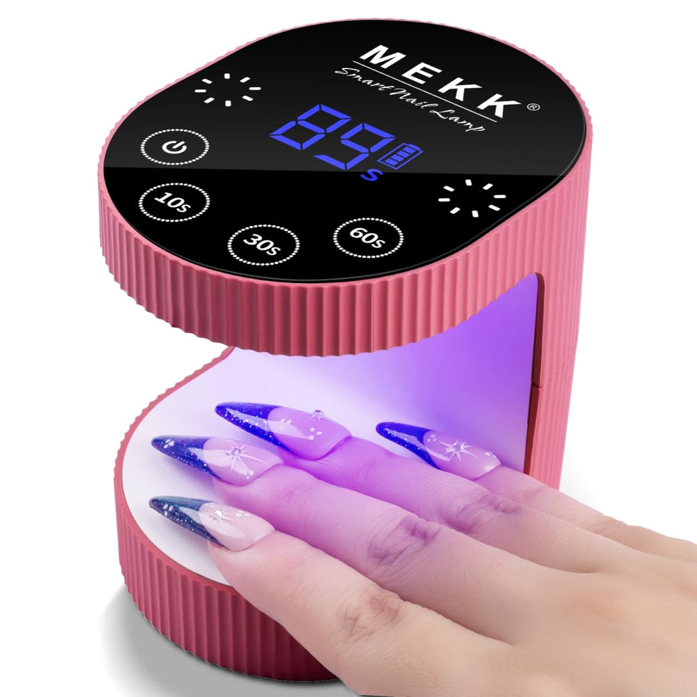 MEKK cordless mini UV light rose pink front view for quick gel curing on the go