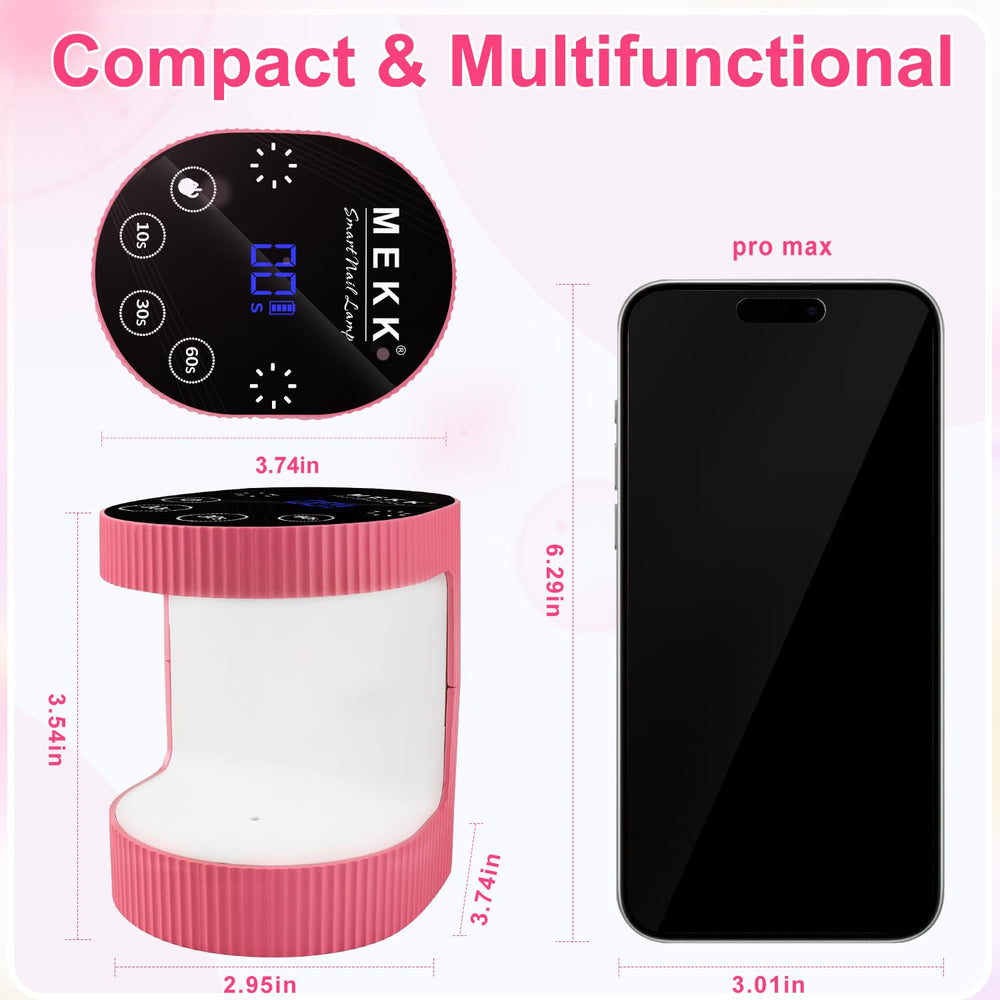 MEKK cordless mini UV light timer modes on LCD display