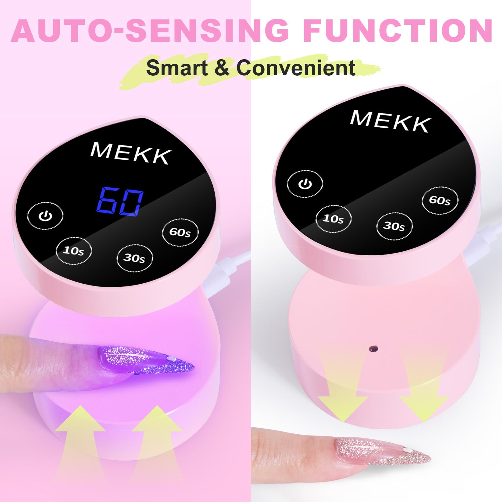 MEKK mini UV light open 180-degree design enables multiple fingernails at once.