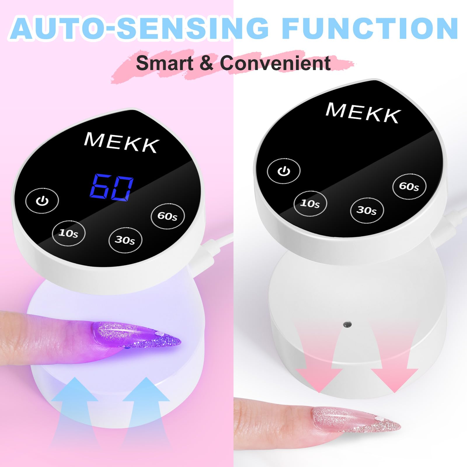 MEKK UV LED nail lamp with 180° open design for easy multi-nail curing