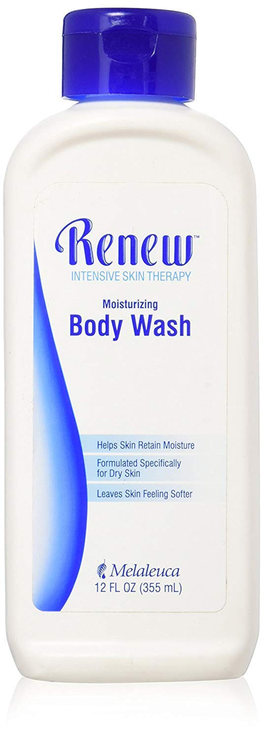 Melaleuca Renew Intensive Skin Therapy Body Wash duo bottles on shower shelf in use