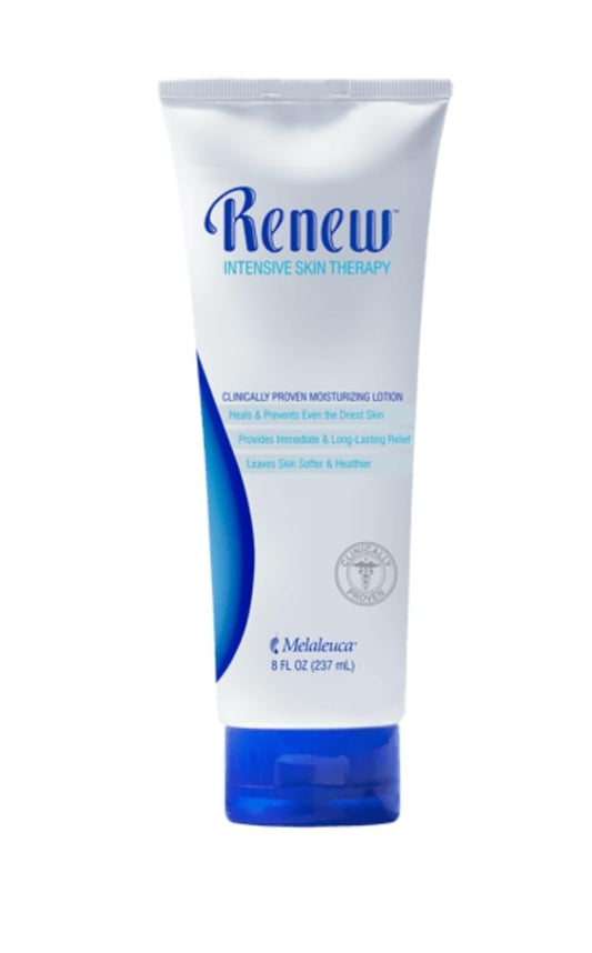 Melaleuca Renew bottle promotes soft, smooth skin with fast absorption.