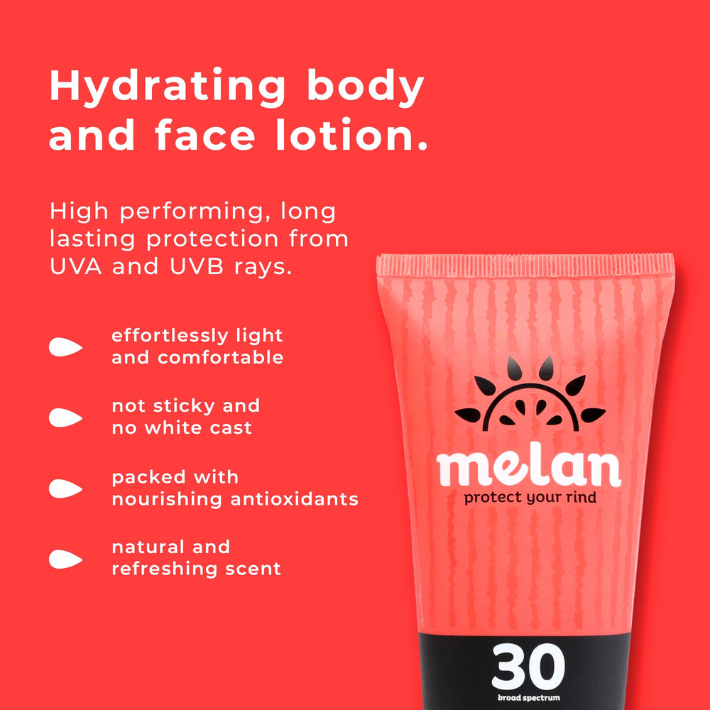 Melan Everyday SPF 30 label and finish highlights water resistance for active days