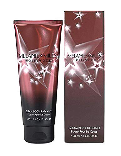 Melanie Mills Hollywood Gleam vegan packaging badge signals clean beauty.