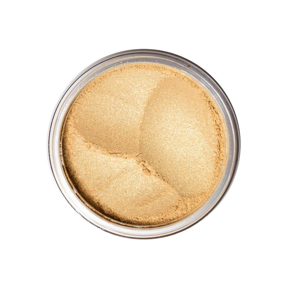 Close-up of Melanie Mills Hollywood Gleam Radiant Dust jar for a radiant finish.