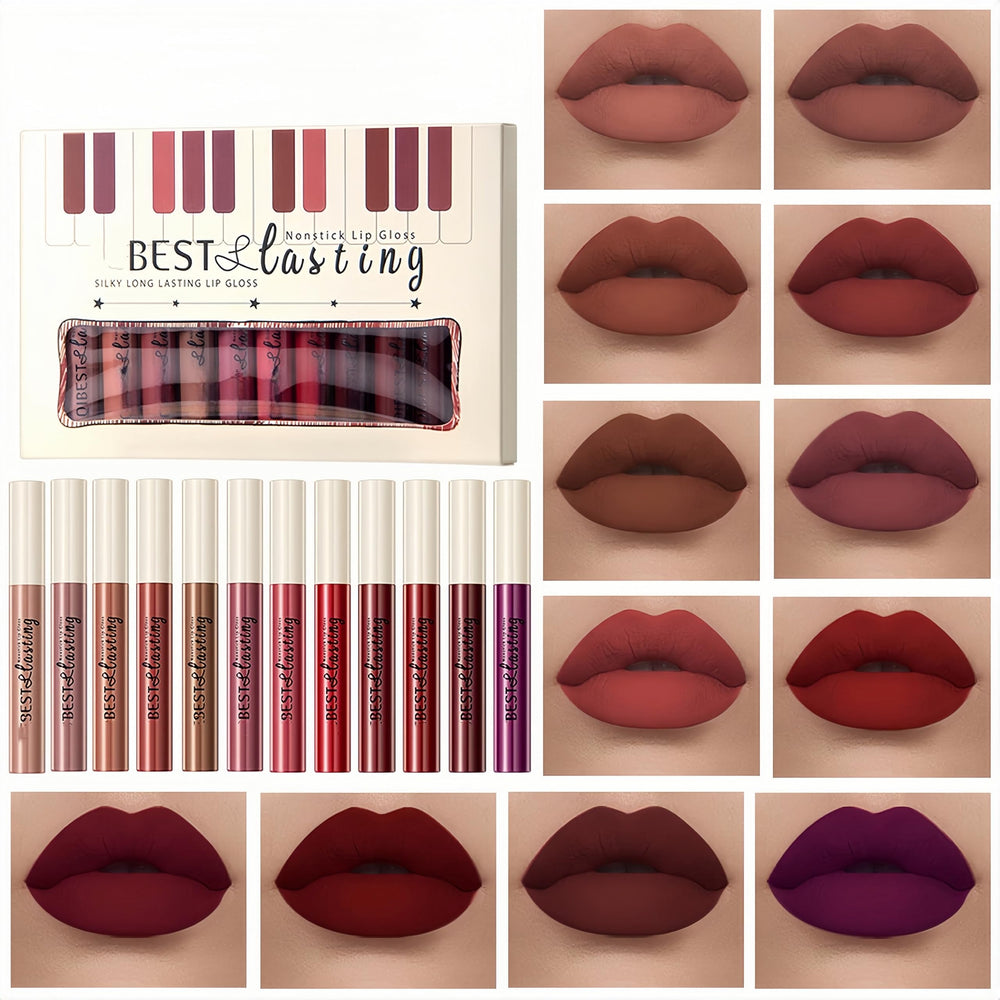 Melemando lipsticks color swatches show 12 natural tones for every skin tone.