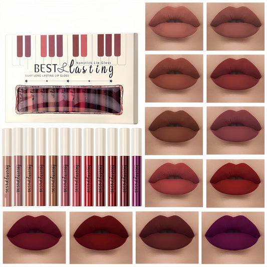 Melemando lipsticks color swatches show 12 natural tones for every skin tone.