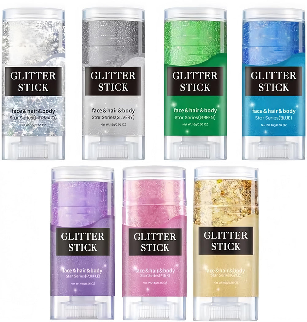 Melemando glitter stick under-eye tears for bright, dramatic festival makeup.