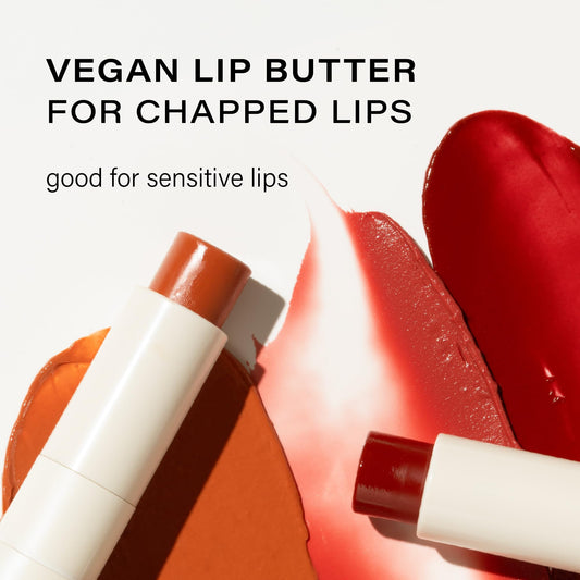 Melixir Vegan Lip Butter Vintage Red swatch offering sheer color and moisture.