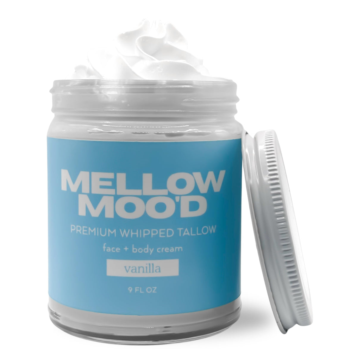 Mellow Moo'd whipped beef tallow face application showing quick-absorbing hydration for sensitive skin