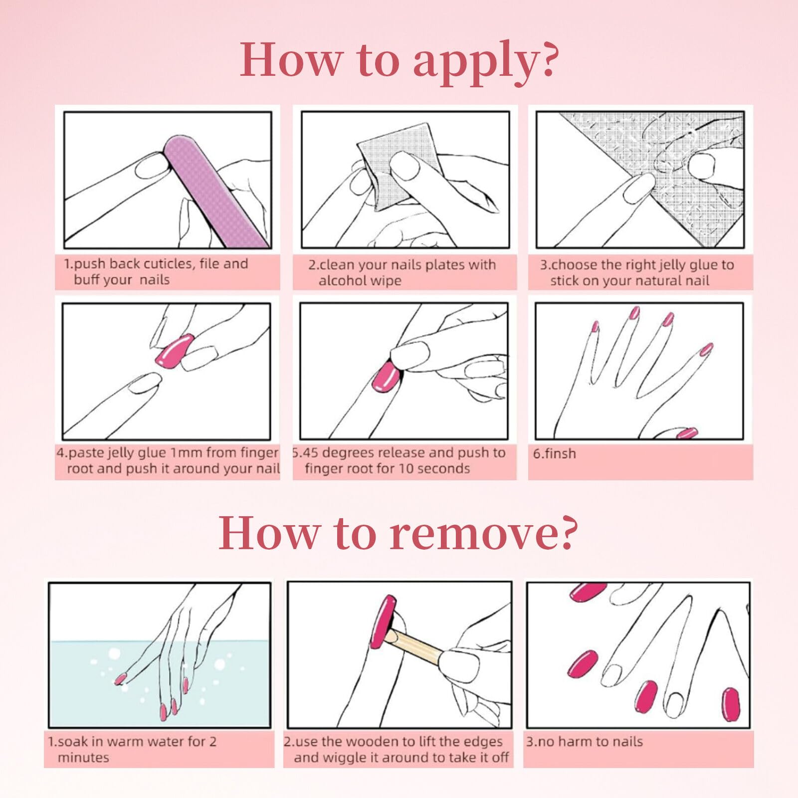 MellowBells Lize L nails in packaging with glue, stickers, and file
