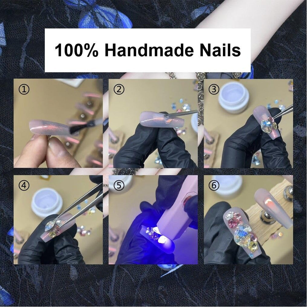 MellowBells press-on nails close-up of hex-nuts detail for bold party-ready glamour.