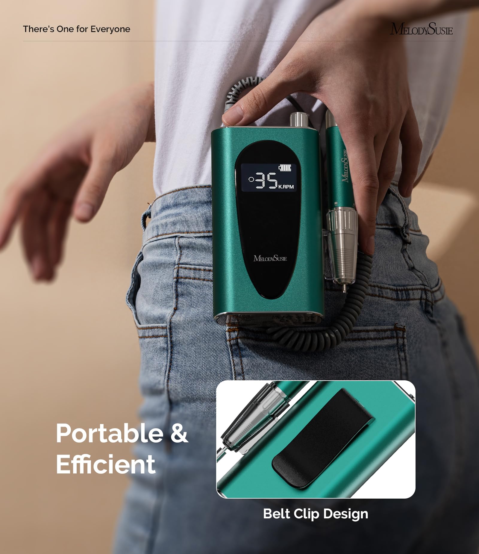 MM400C LCD display shows RPM and battery status for cordless use