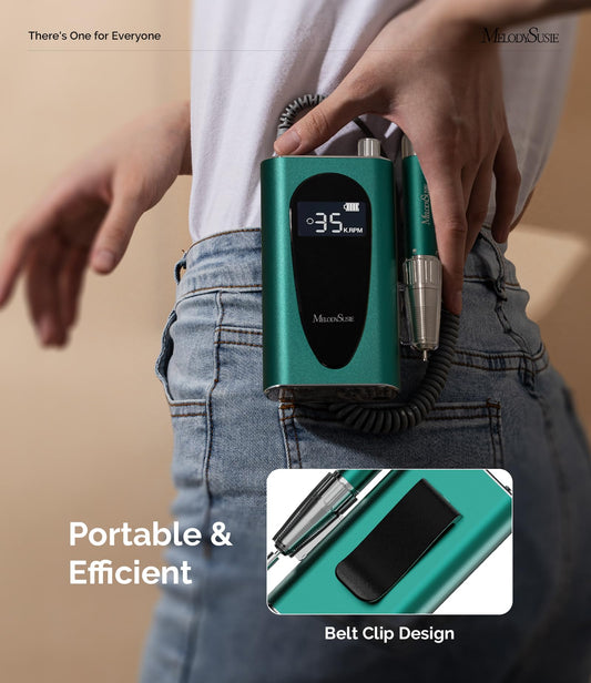 MM400C LCD display shows RPM and battery status for cordless use