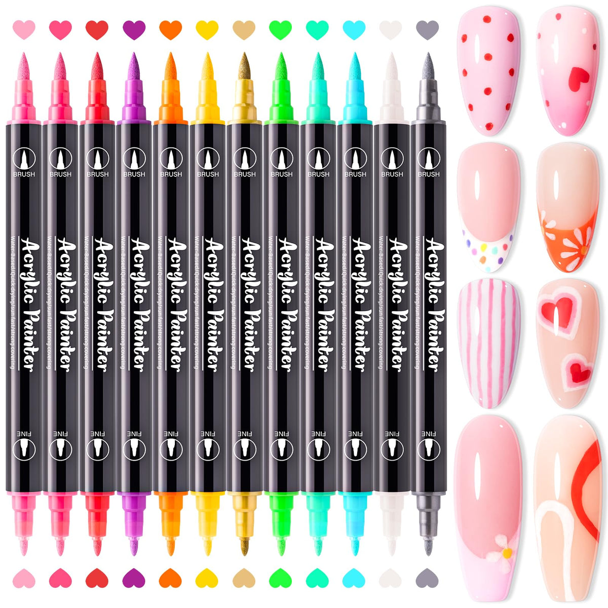 MelodySusie 12-color dual-ended nail art pens for vibrant, precise designs at home