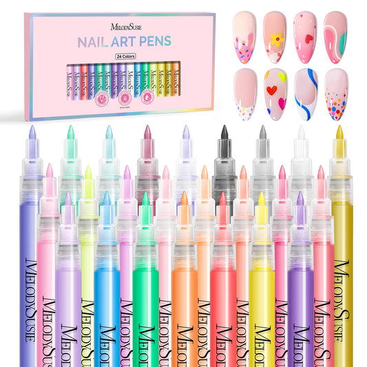 MelodySusie 24-color nail art pens for vibrant detail and long-lasting color.
