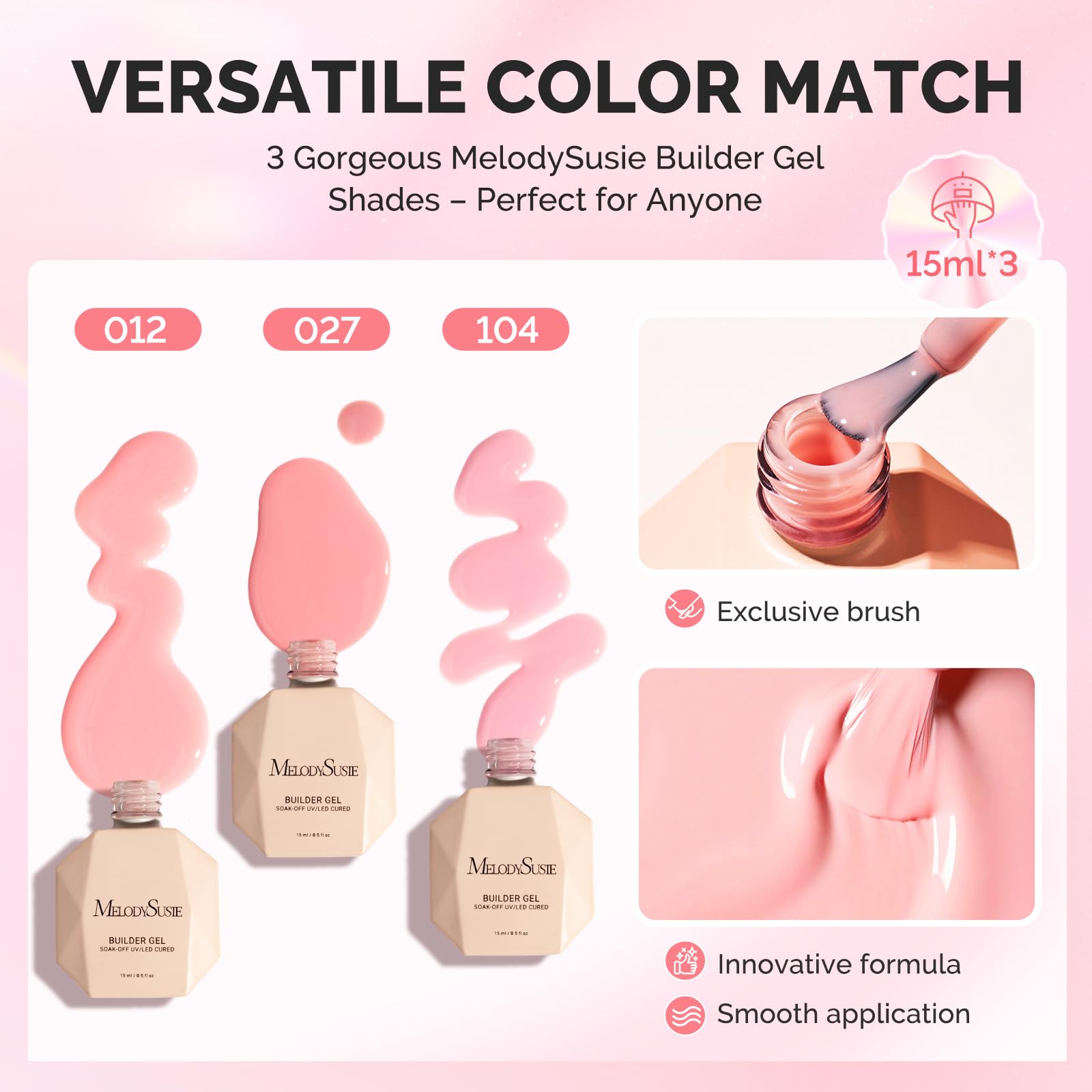 MelodySusie nude pink base gel bottle for natural-looking extensions