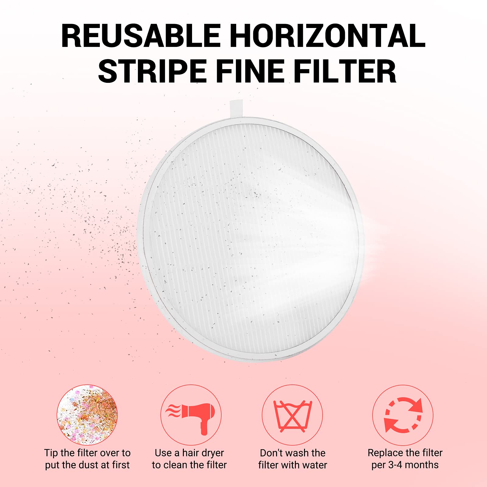 MelodySusie filter cleaning with hairdryer or brush keeps suction ready.