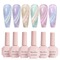 MelodySusie Glitter Cat Eye polish set with six bottles for versatile at-home manicures.