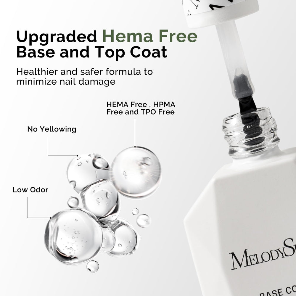MelodySusie Hema-free top coat bottle delivers a glossy, no-wipe finish.