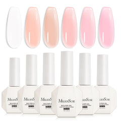 MelodySusie Hema Free Builder Gel Set bottles close-up showing color options for thickening use