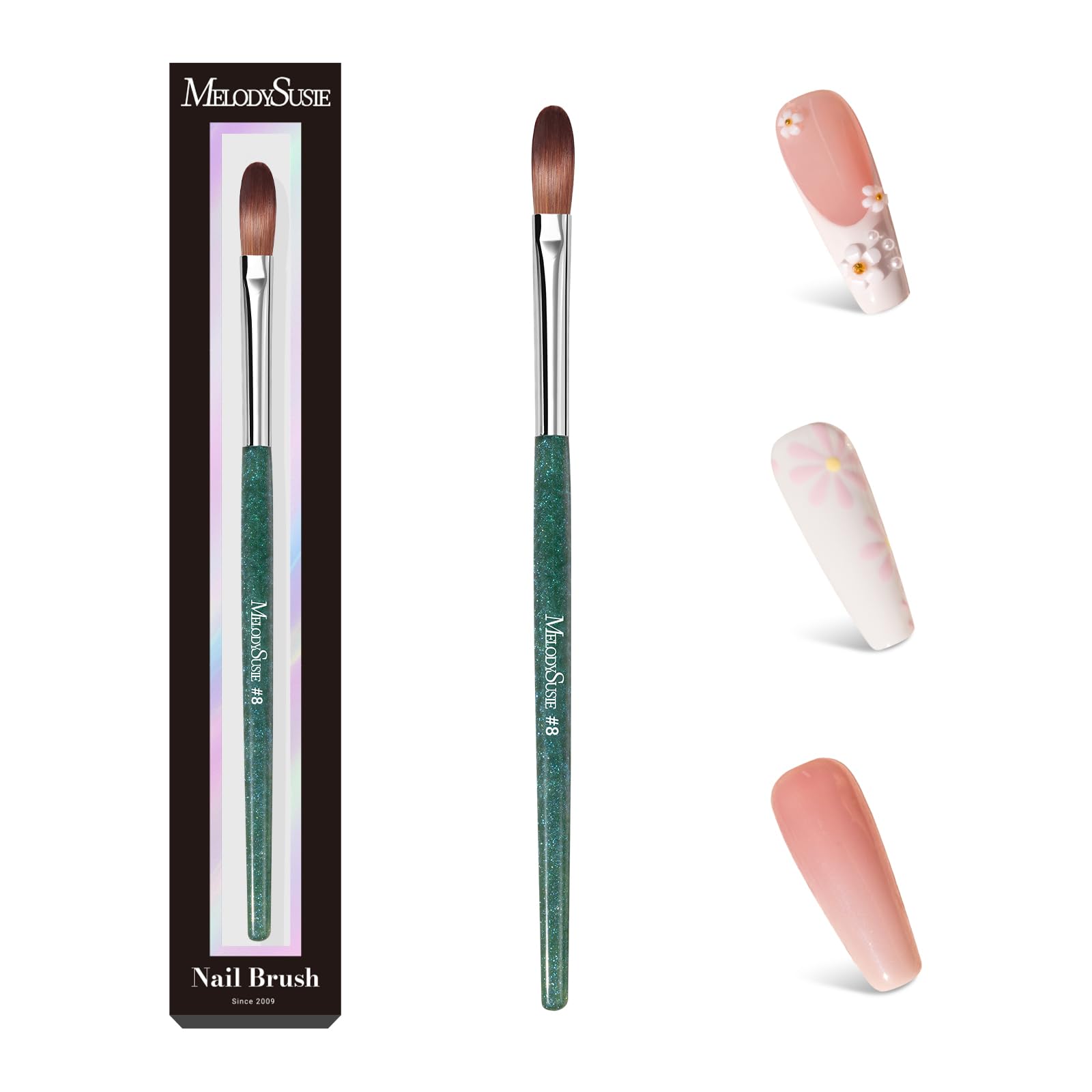 MelodySusie Kolinsky brush full product shot highlights premium craftsmanship for acrylic application