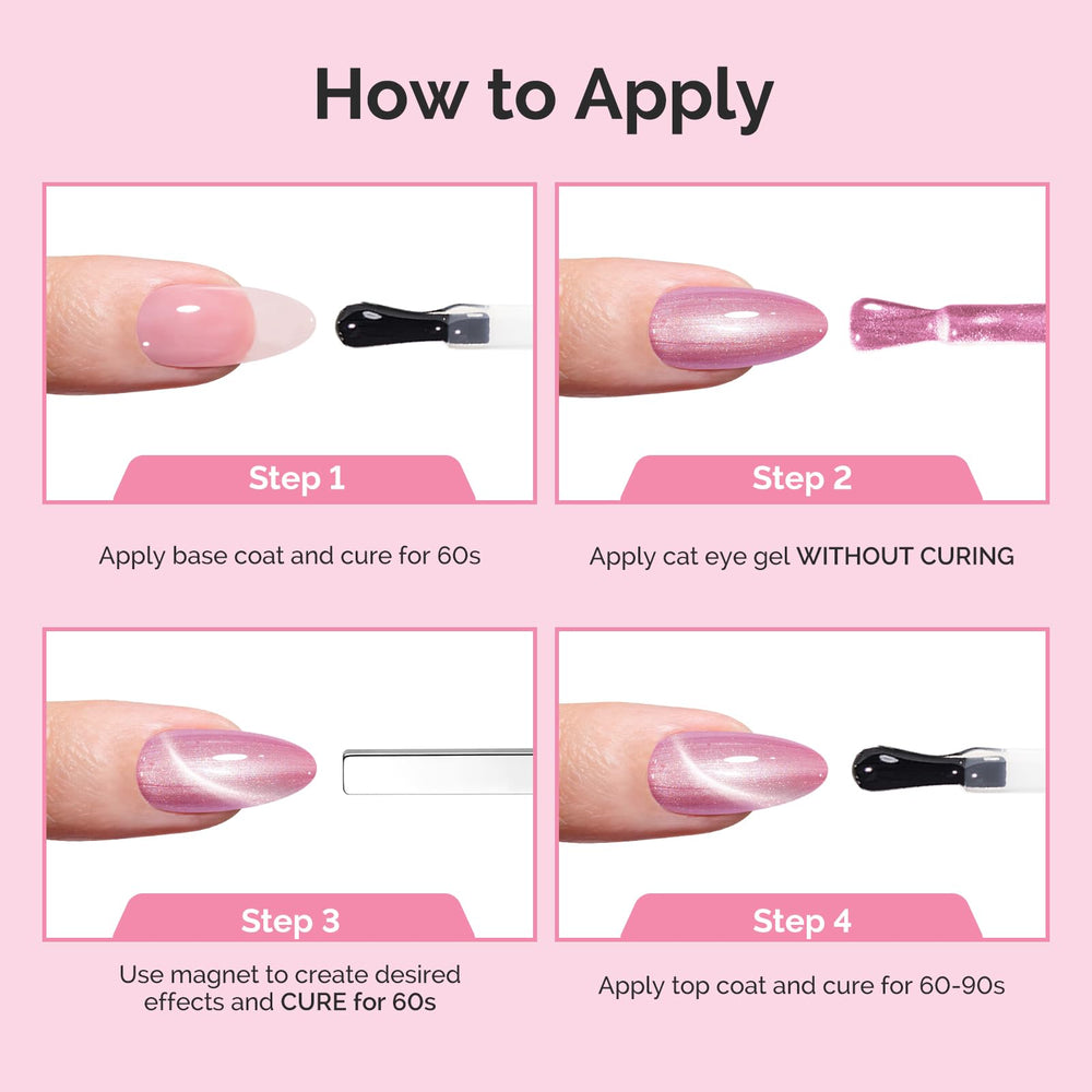 Nails with MelodySusie cat eye gel polish showing long-lasting shine.