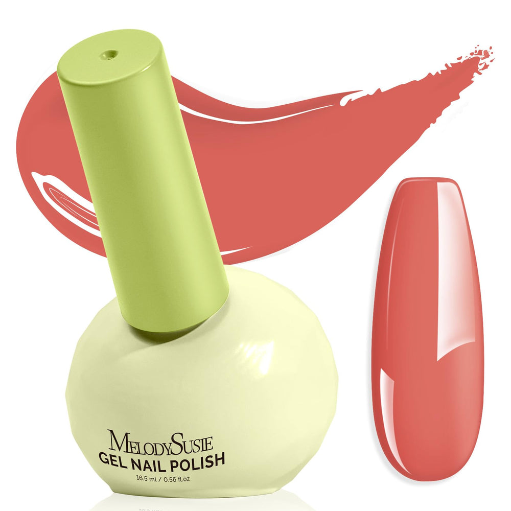 MelodySusie orange gel polish bottle tilted for easy access and precise application
