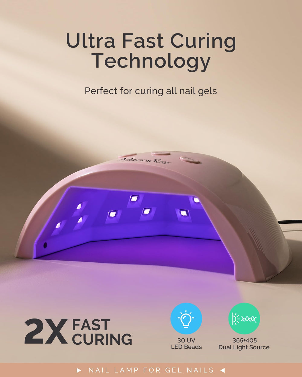 MelodySusie P-Plus30F nail lamp top view highlighting 36W curing power.