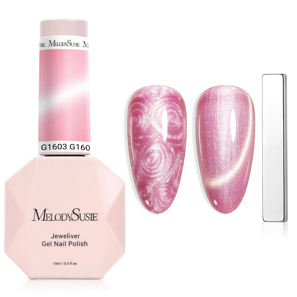 MelodySusie Pearl cat eye gel polish bottle showing magnetic shimmer effect for chic nails.