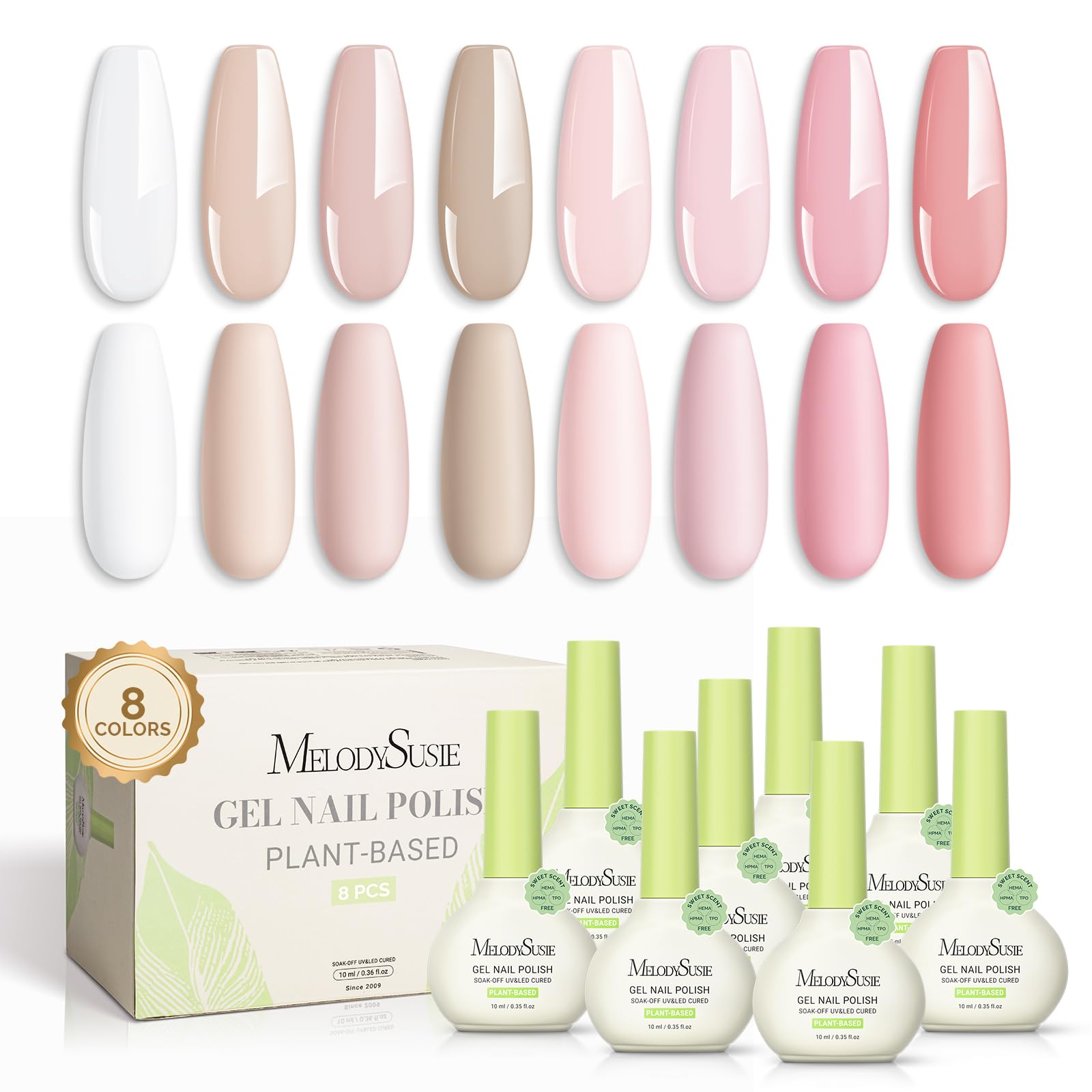 MelodySusie plant-based gel polish bottle in pink nude with glossy finish for salon-worthy nails