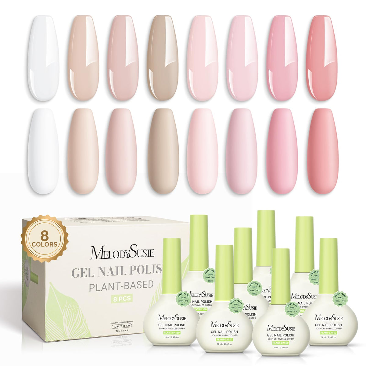 MelodySusie plant-based gel polish bottle in pink nude with glossy finish for salon-worthy nails