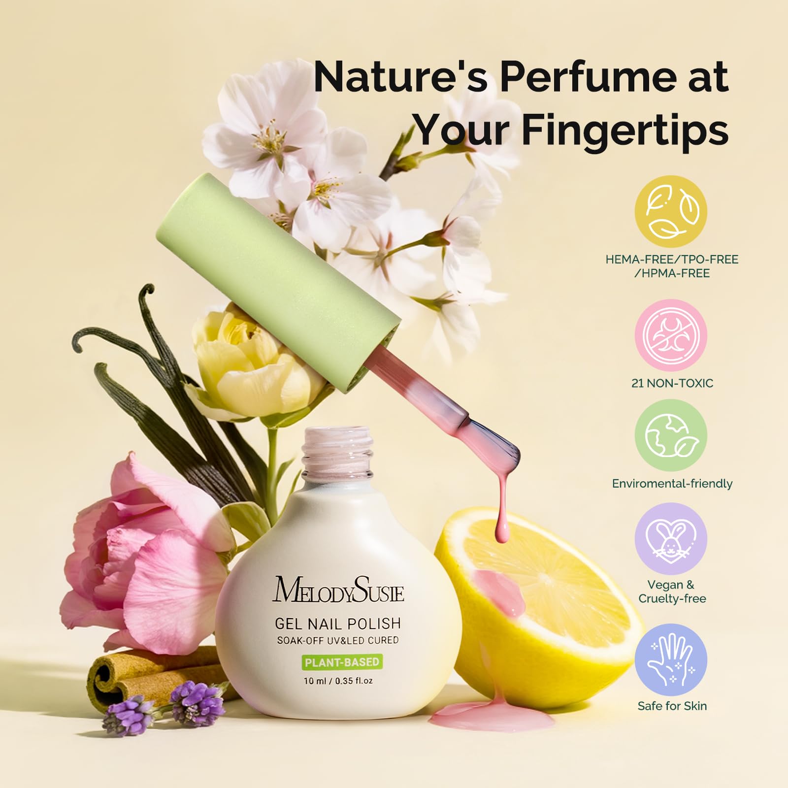 Plant-based MelodySusie gel polish gentle on sensitive skin.