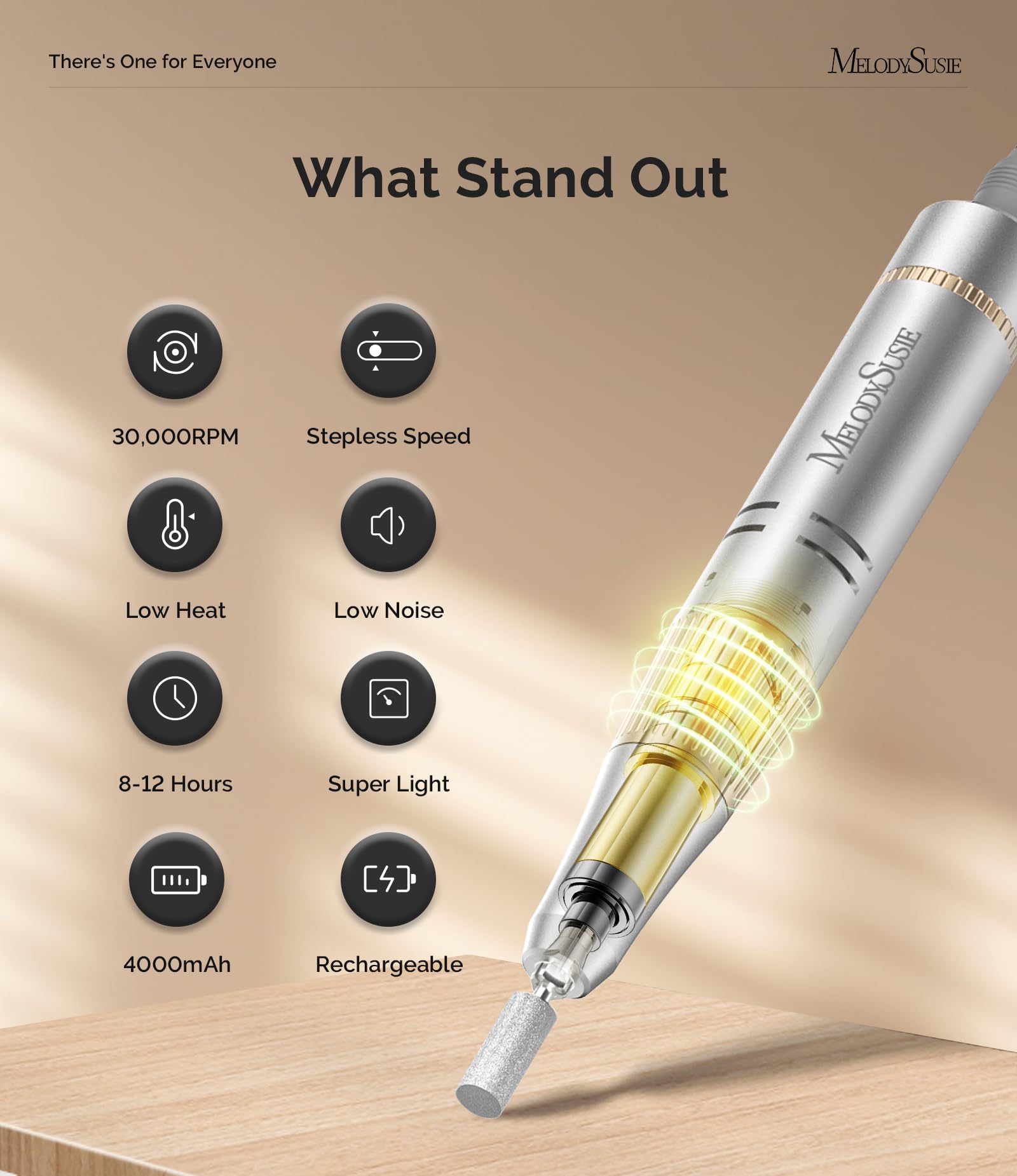 Portable cordless MelodySusie design with long-lasting battery for on-the-go manicures
