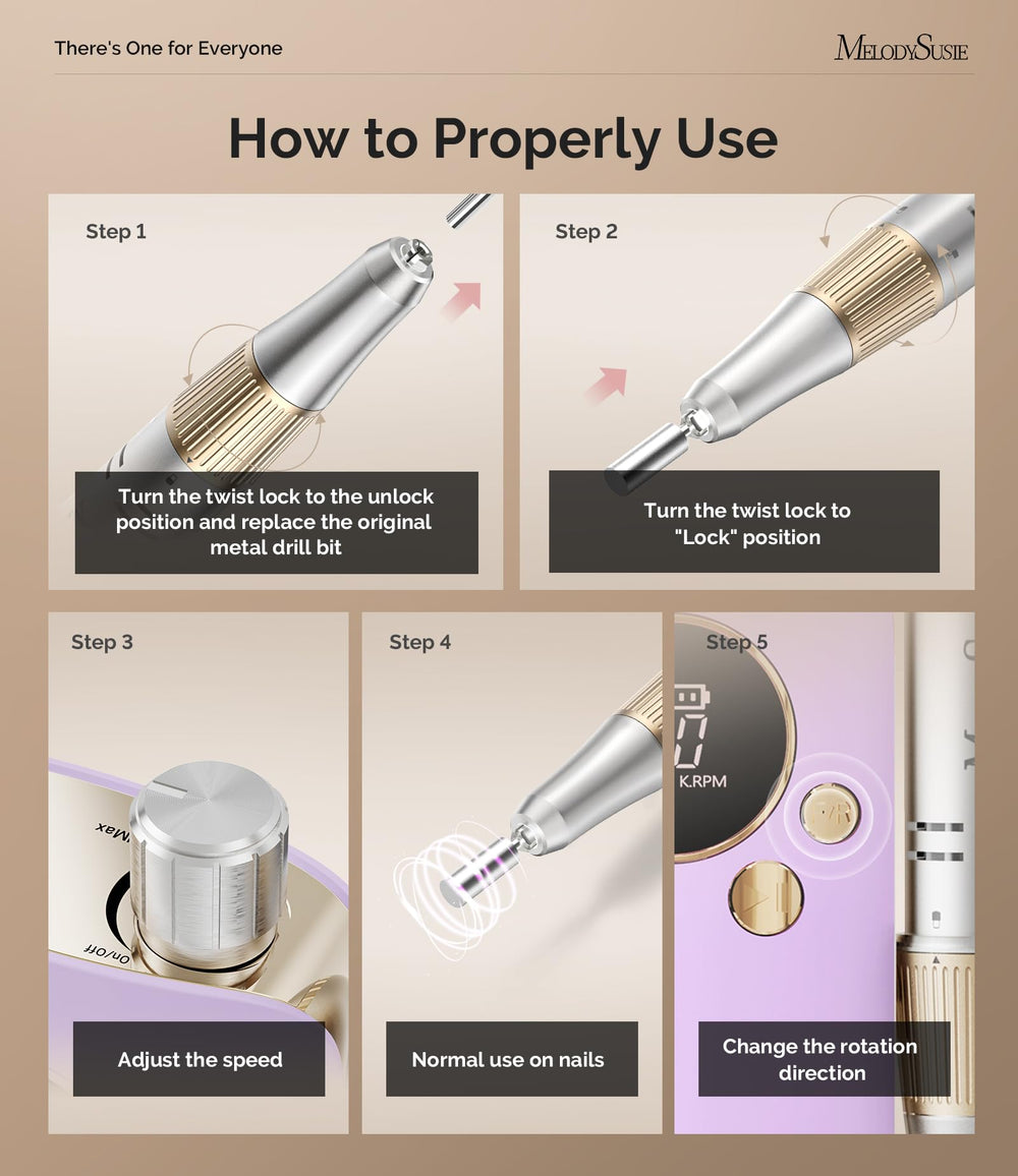 Six pro bits and 50 sanding bands included for versatile nail care