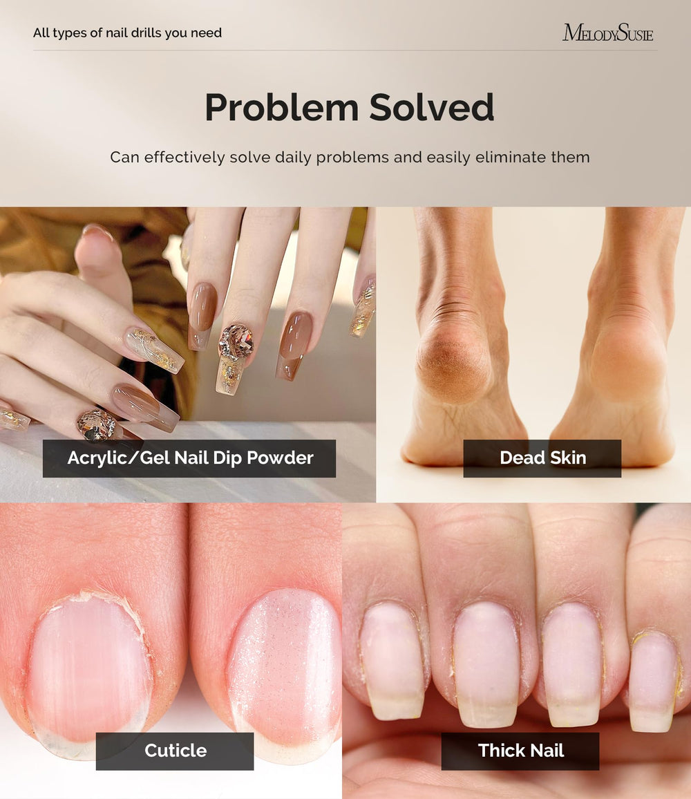 MelodySusie six drill bits and sanding bands expand options for acrylic, gel, and natural nails.