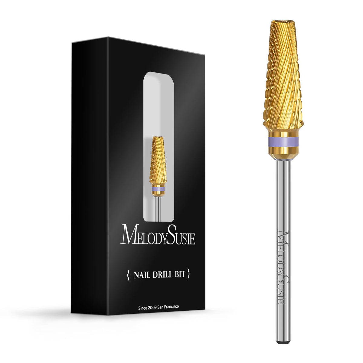 MelodySusie Upgrade 5 in 1 nail drill bits in gold for efficient gel removal and shaping