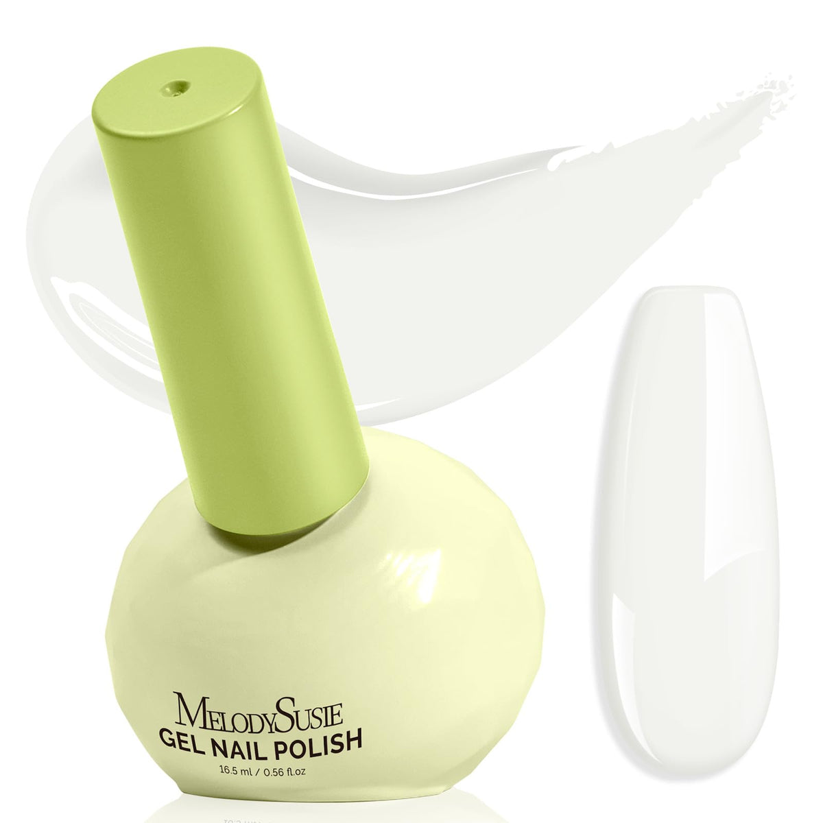 MelodySusie white gel polish in tilt bottle for easy access and precise application.