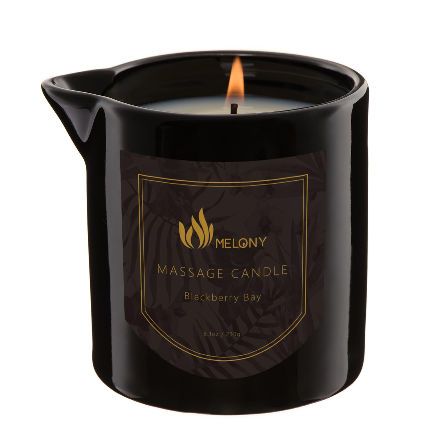MELONY massage oil candle packaging highlights Blackberry Bay scent for home spa