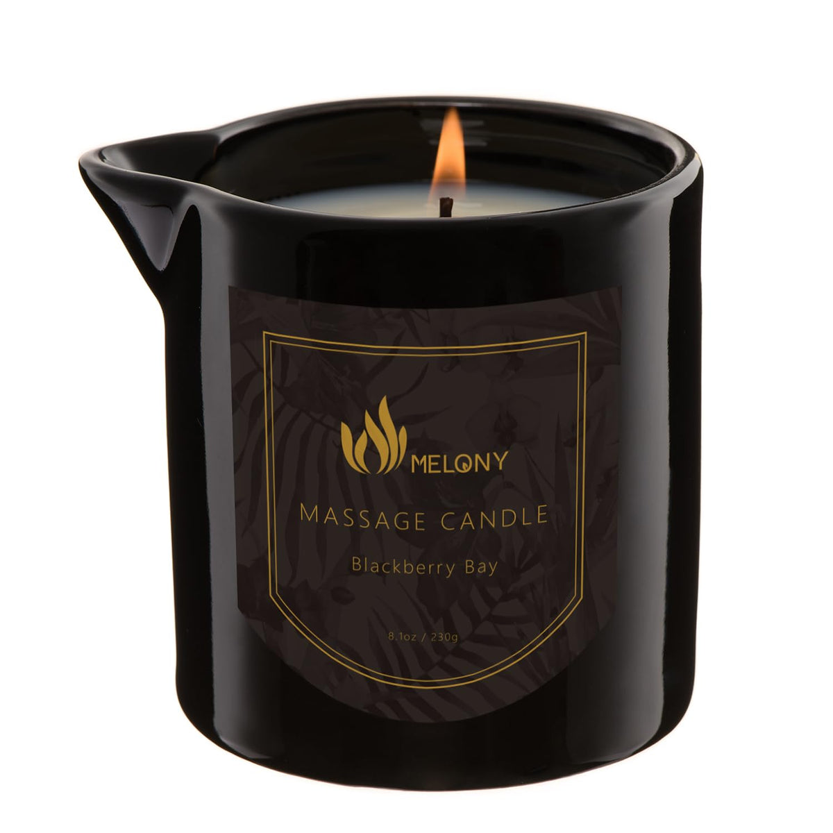 MELONY massage oil candle packaging highlights Blackberry Bay scent for home spa